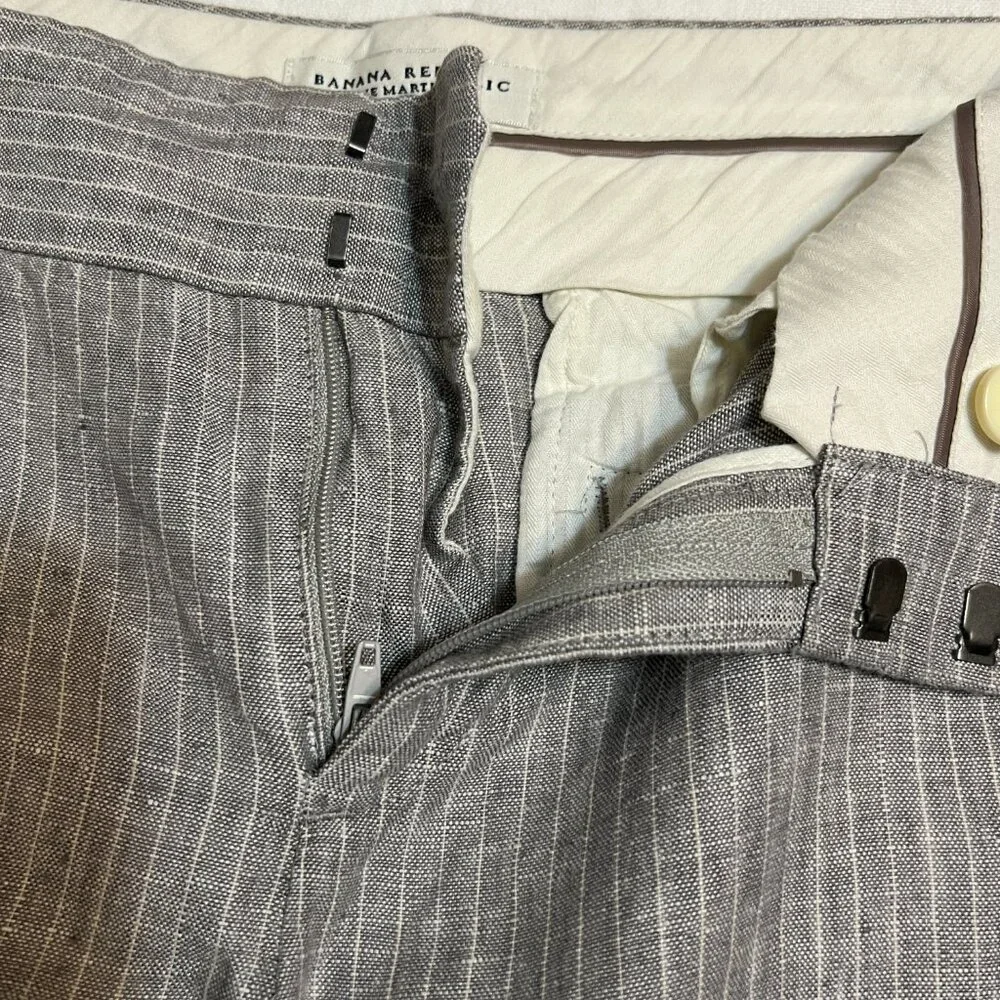 Banana Republic Martin Fit Linen Pants Women's Petite 4P Gray Wide Leg Career